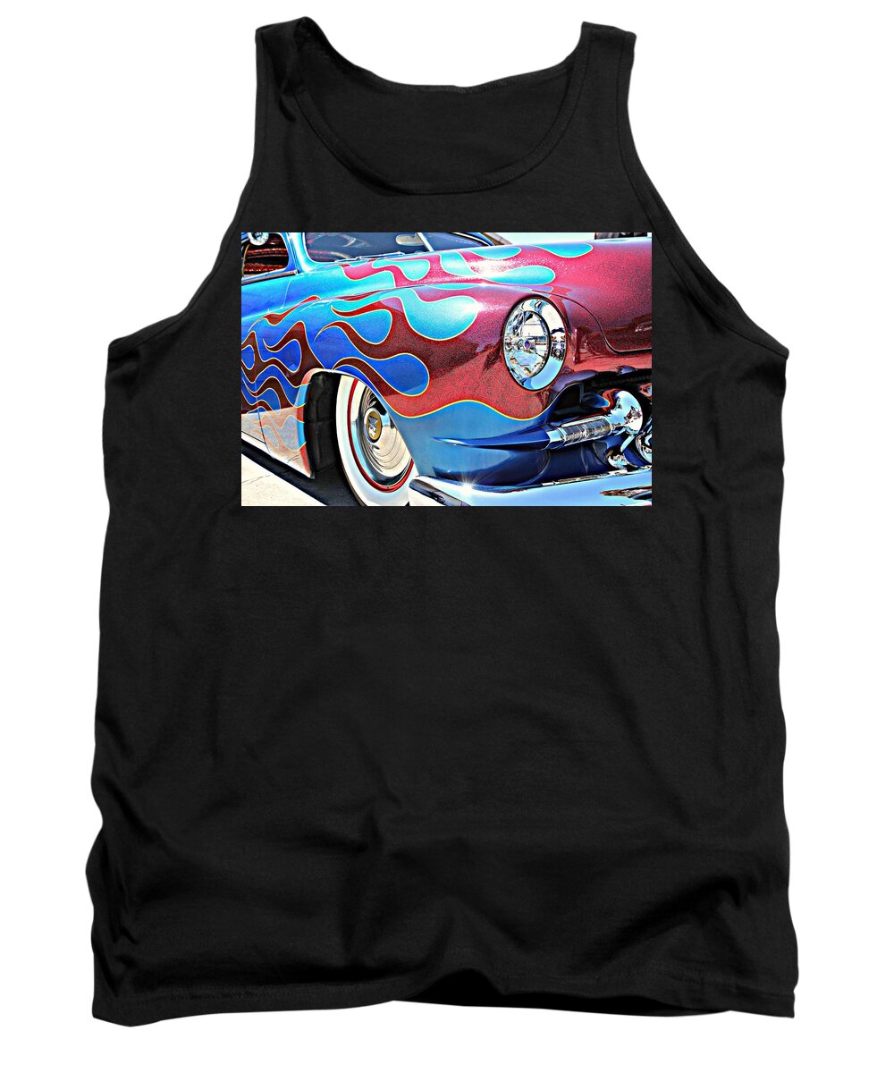 Kustom Tank Top featuring the photograph Blue Flamed Merc by Steve Natale