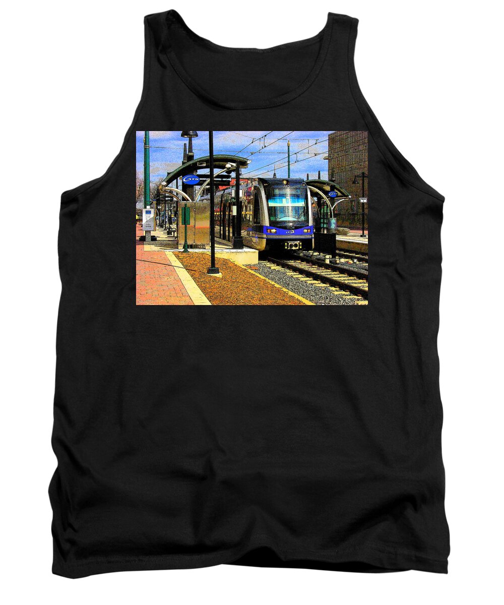 Light Rail Tank Top featuring the photograph Blue Line by Rodney Lee Williams