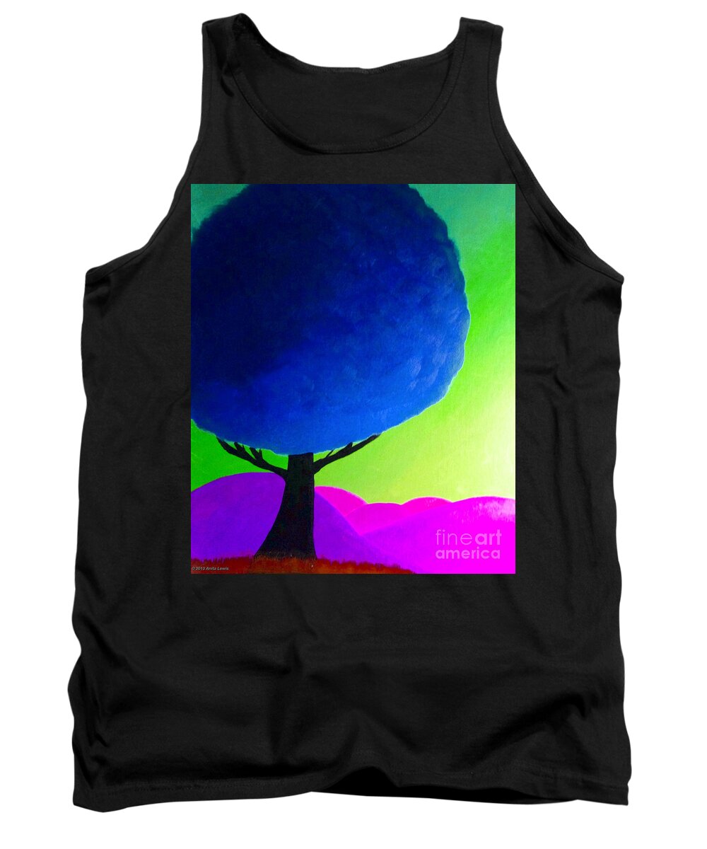 Tree Art Tank Top featuring the painting Blue Tree by Anita Lewis
