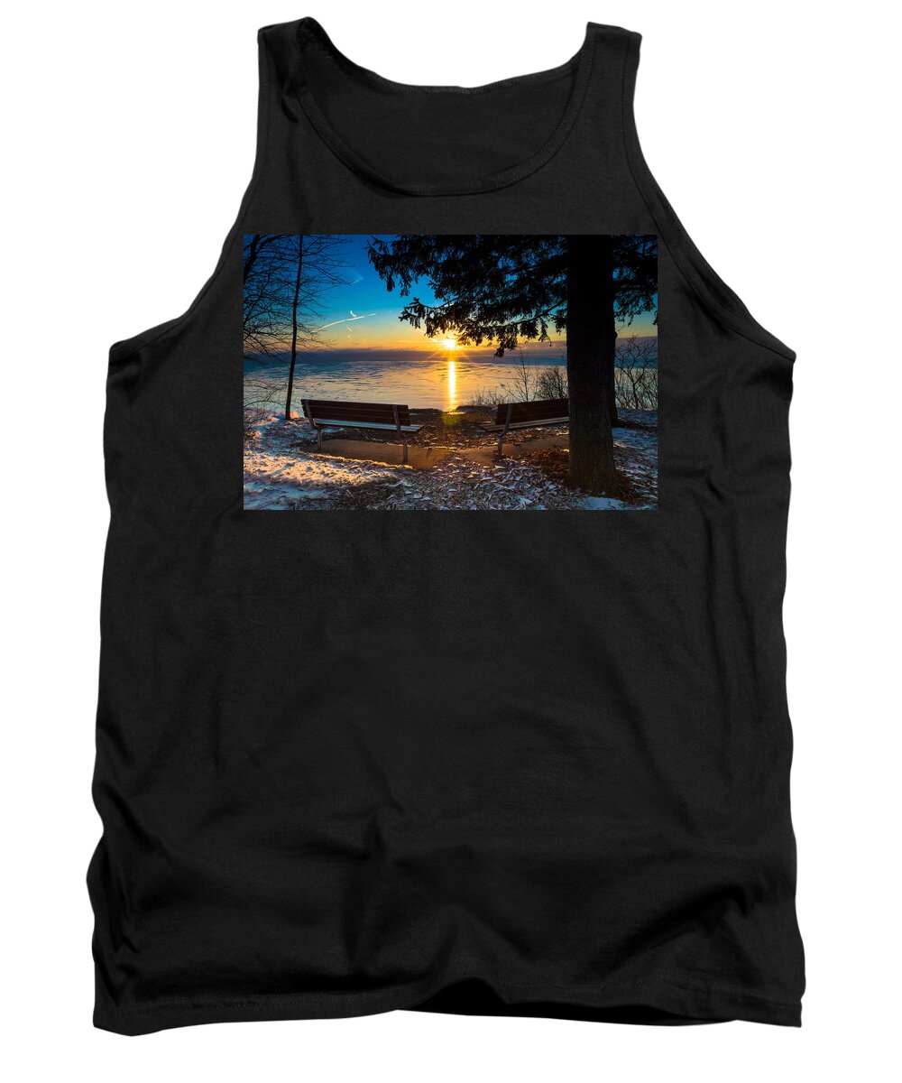 Sunrise Tank Top featuring the photograph Bluff Benches by James Meyer