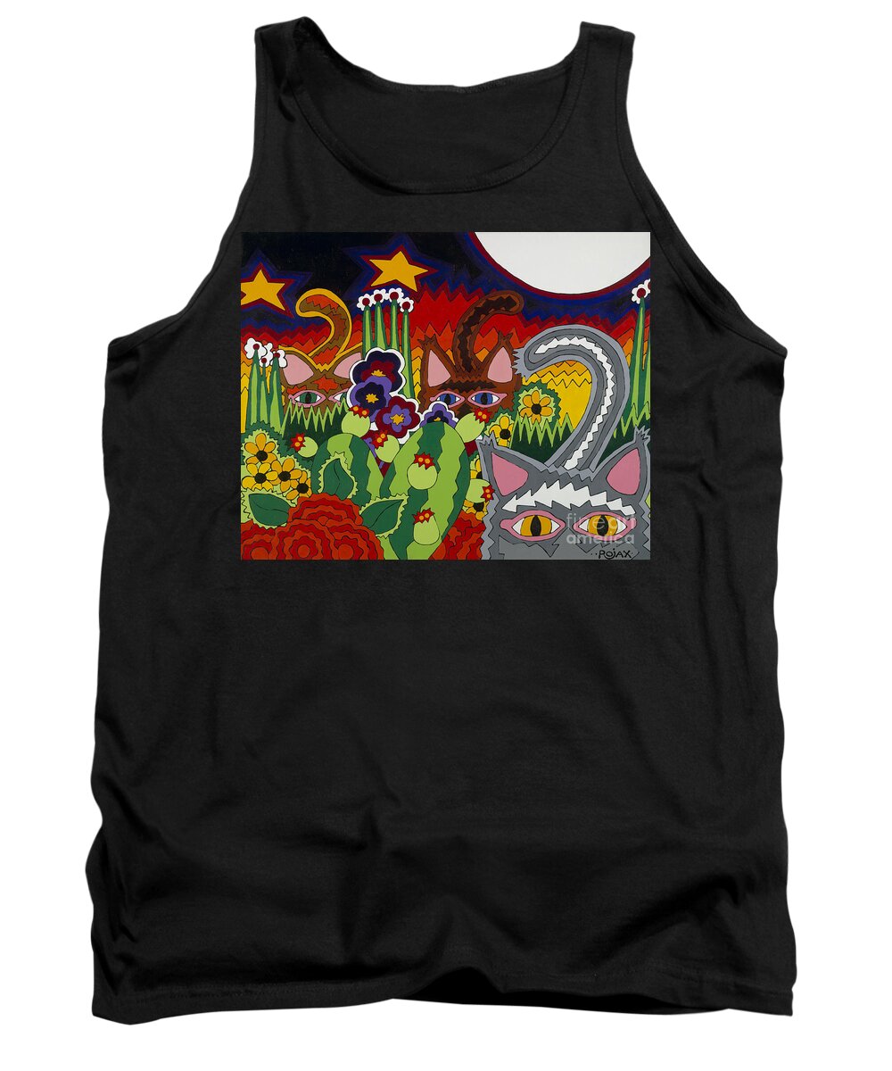 Cats Tank Top featuring the painting Boys Night Out by Rojax Art