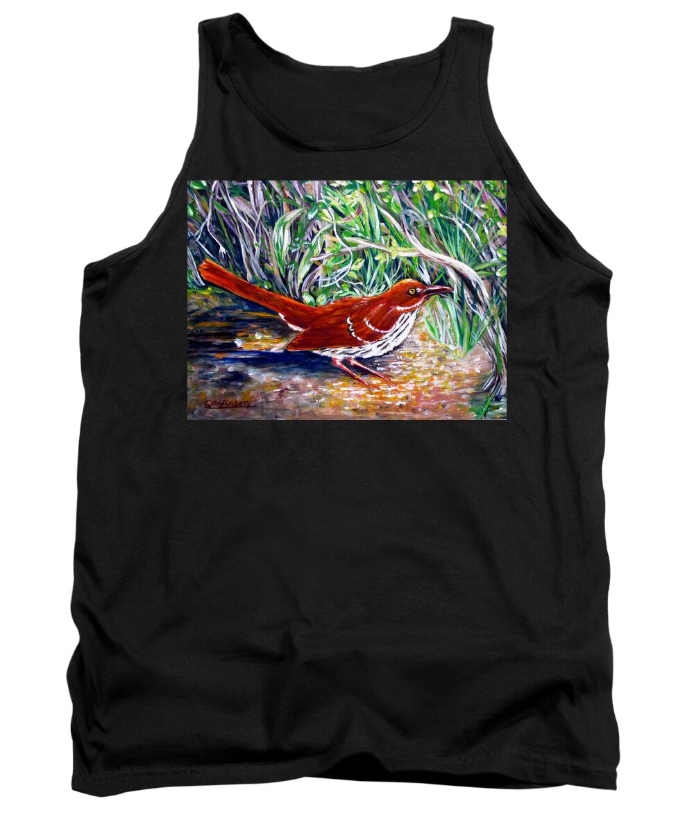 Brown Thrasher Tank Top featuring the painting Brown Thrasher in Sunlight by Carol Allen Anfinsen