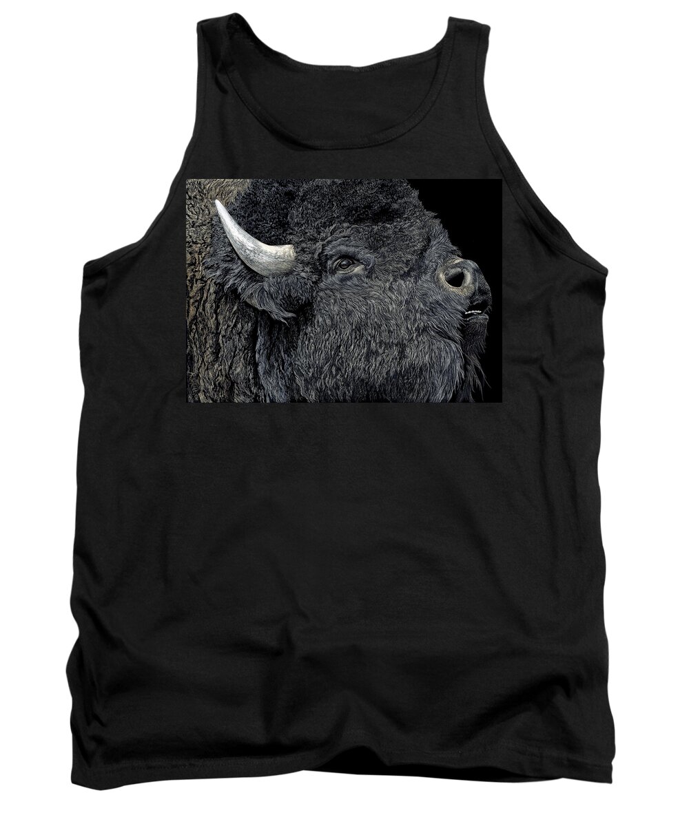 Bison Tank Top featuring the drawing Call of the Prairie by Ann Ranlett