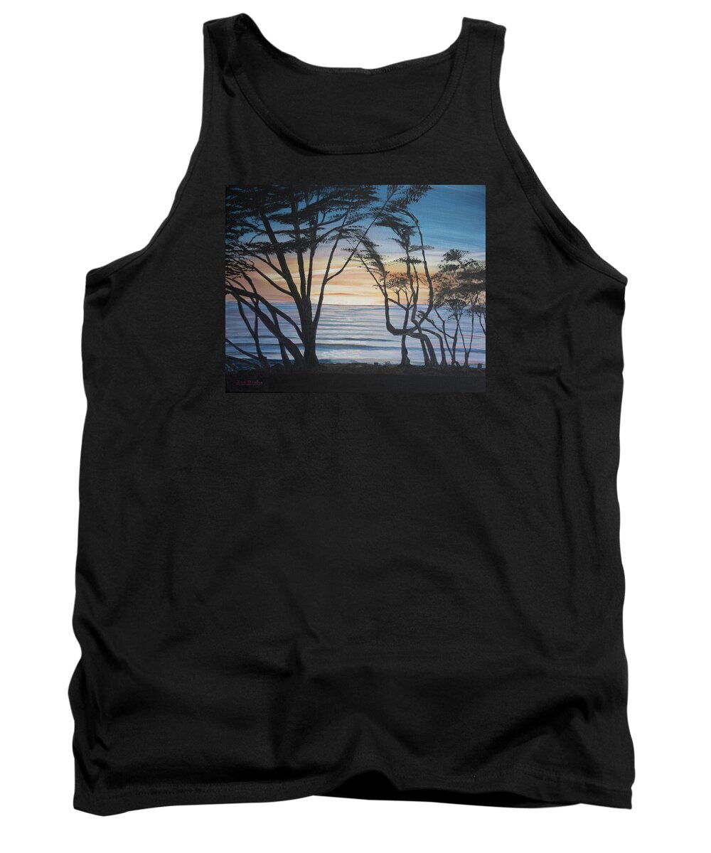 Blue Tank Top featuring the painting Cambria Cypress Trees at Sunset by Ian Donley