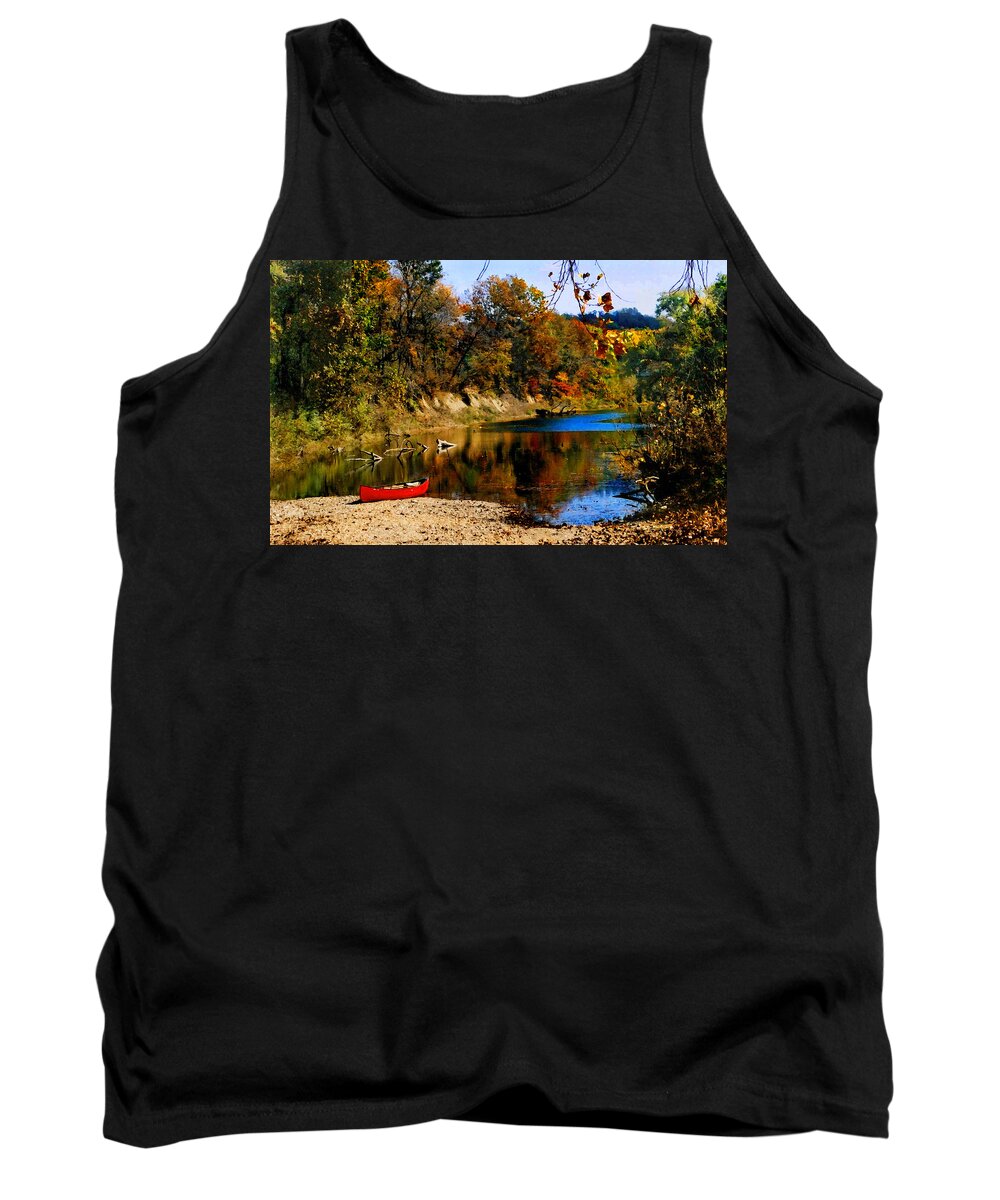 Autumn Tank Top featuring the photograph Canoe on the Gasconade River by Steve Karol