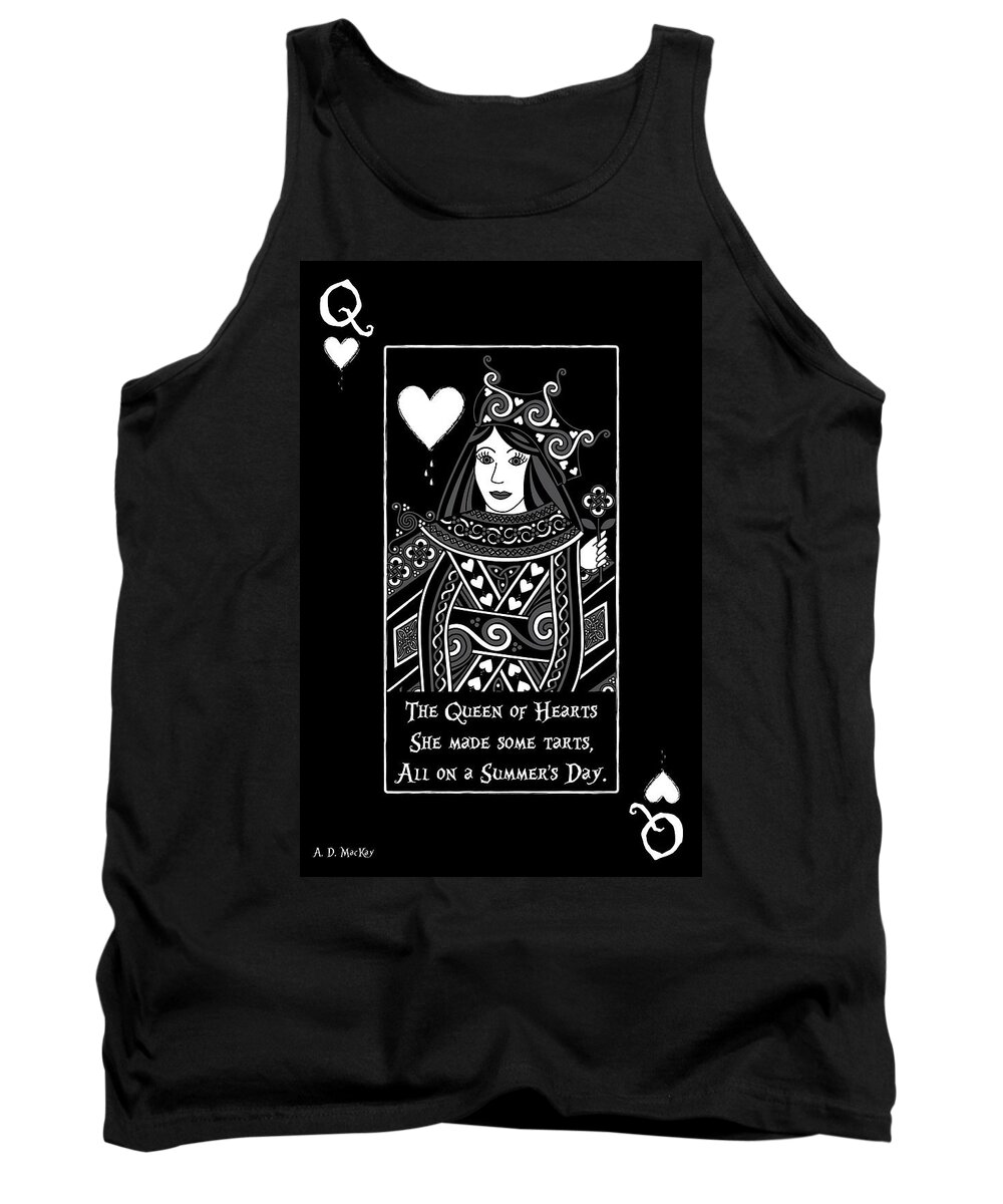 Queen Of Hearts Tank Top featuring the digital art Celtic Queen of Hearts Part I in Black and White by Celtic Artist Angela Dawn MacKay