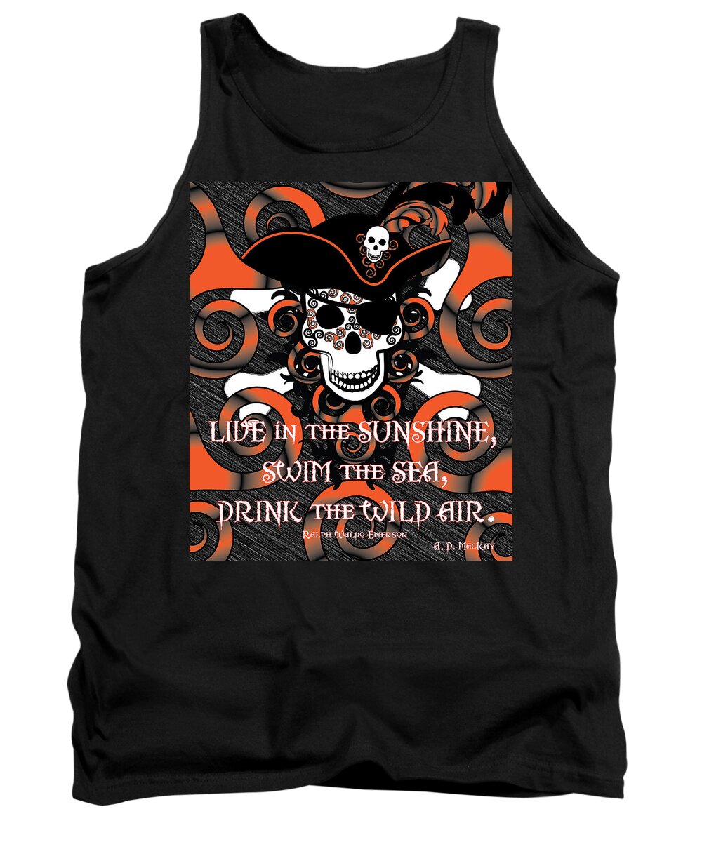 Pirate Tank Top featuring the digital art Celtic Spiral Pirate in Orange and Black by Celtic Artist Angela Dawn MacKay