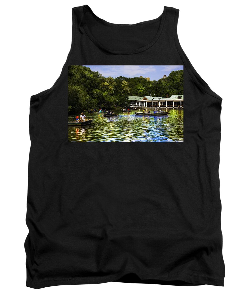 Central Park Tank Top featuring the photograph Central Park Boathouse by Madeline Ellis