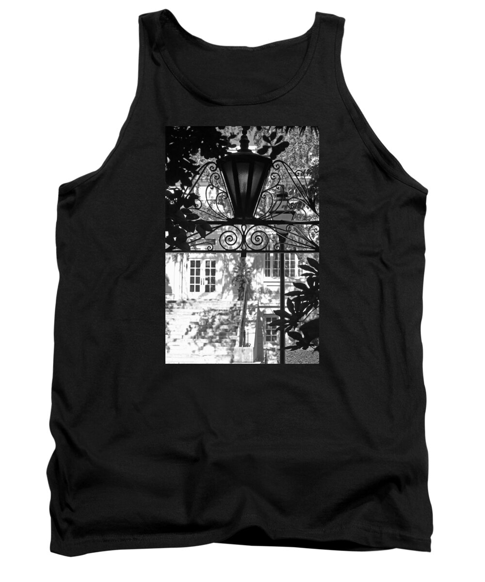 Lantern Tank Top featuring the photograph Charleston Gateway II in Black and White by Suzanne Gaff