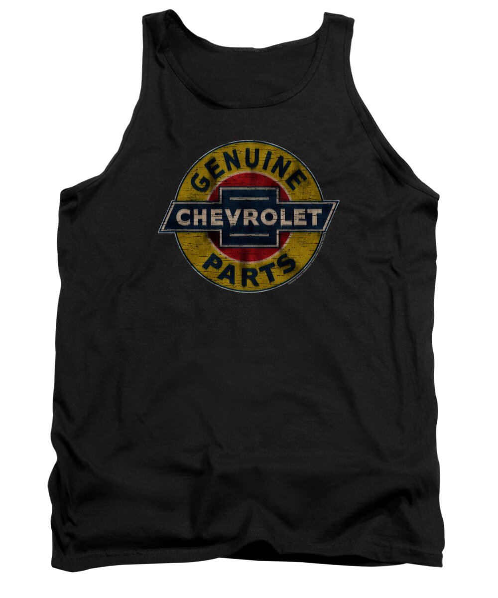  Tank Top featuring the digital art Chevrolet - Genuine Chevy Parts Distressed Sign by Brand A