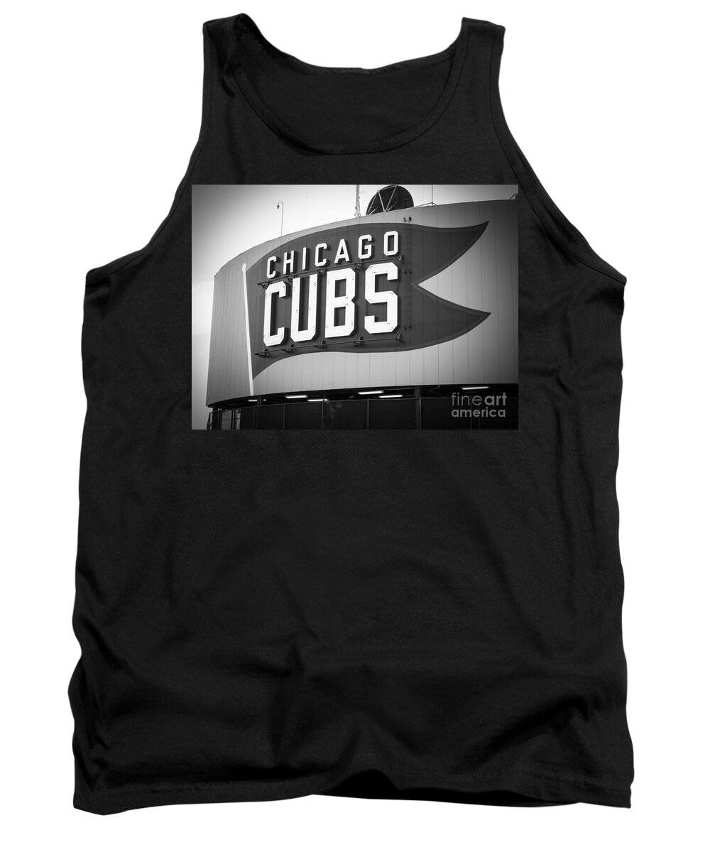 America Tank Top featuring the photograph Chicago Cubs Wrigley Field Sign Black and White Picture by Paul Velgos