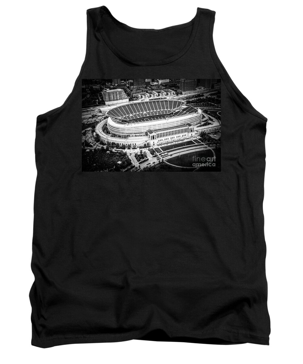 America Tank Top featuring the photograph Chicago Soldier Field Aerial Picture in Black and White by Paul Velgos