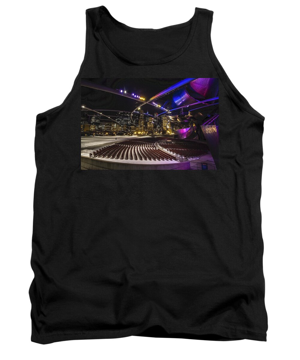Chicago Tank Top featuring the photograph Chicago's Pritzker Pavillion with colored lights by Sven Brogren