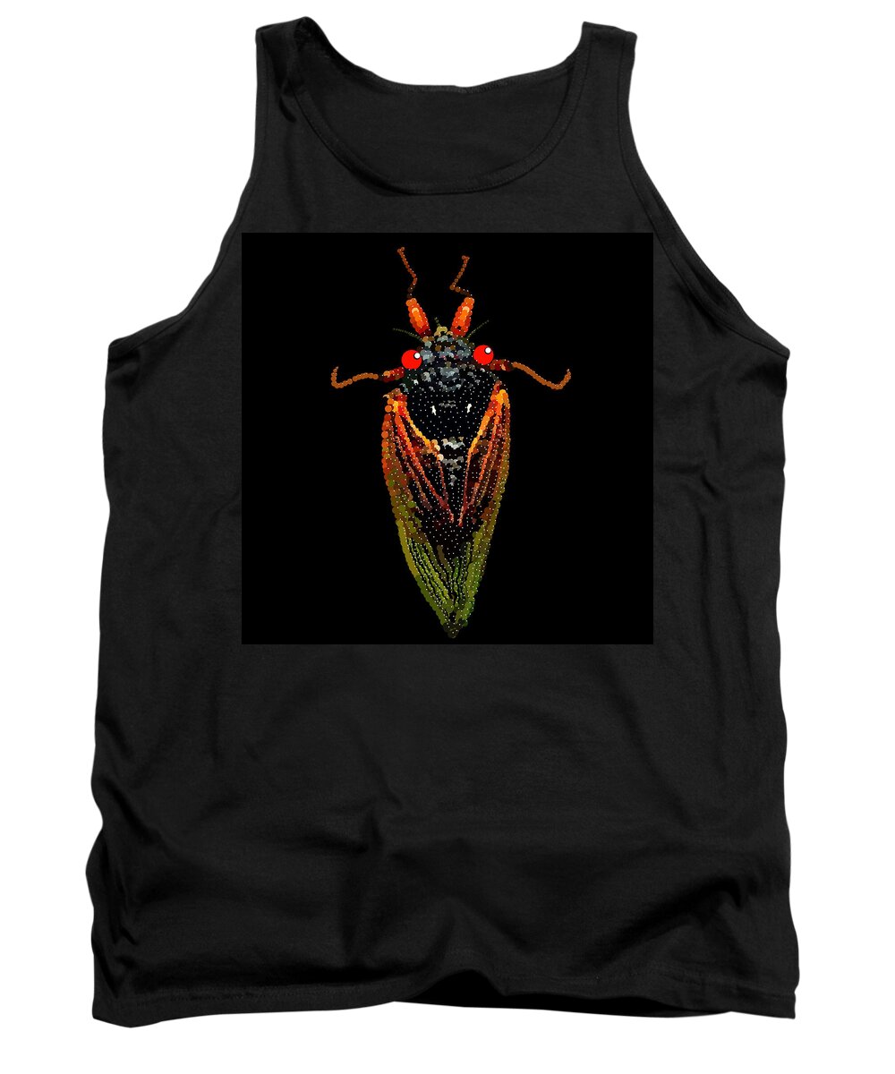 Cicada Tank Top featuring the digital art Cicada in Black by R Allen Swezey