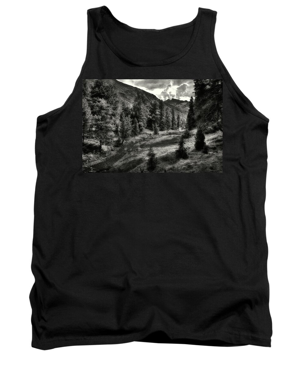 B&w Tank Top featuring the photograph Clouds over the mountainscape by Roberto Pagani