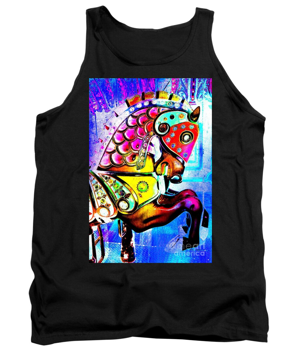 Horse Tank Top featuring the digital art Color Explosion Carrousel Horse by Patty Vicknair