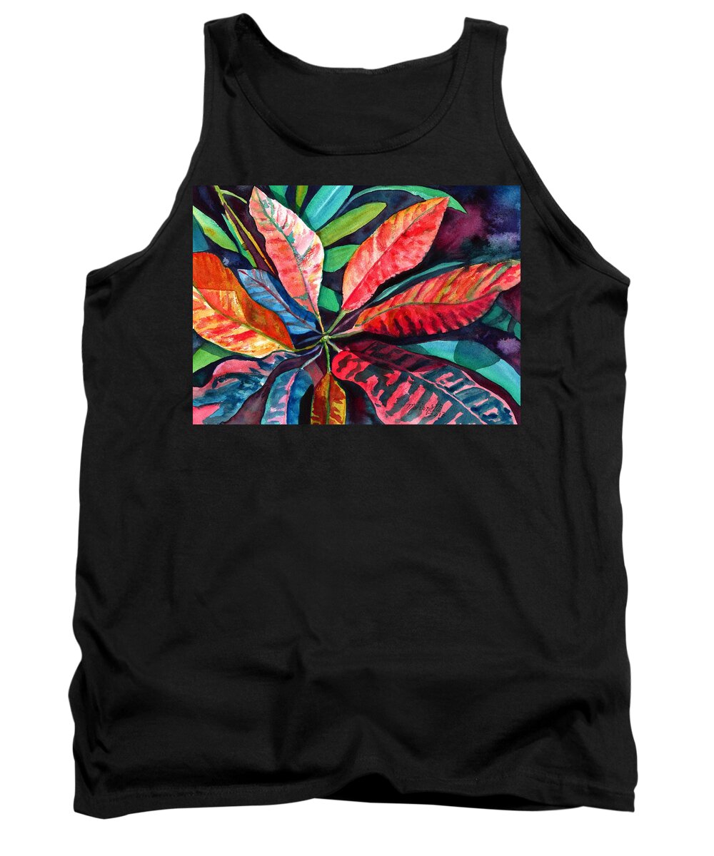 Tropical Leaves Tank Top featuring the painting Colorful Tropical Leaves 2 by Marionette Taboniar