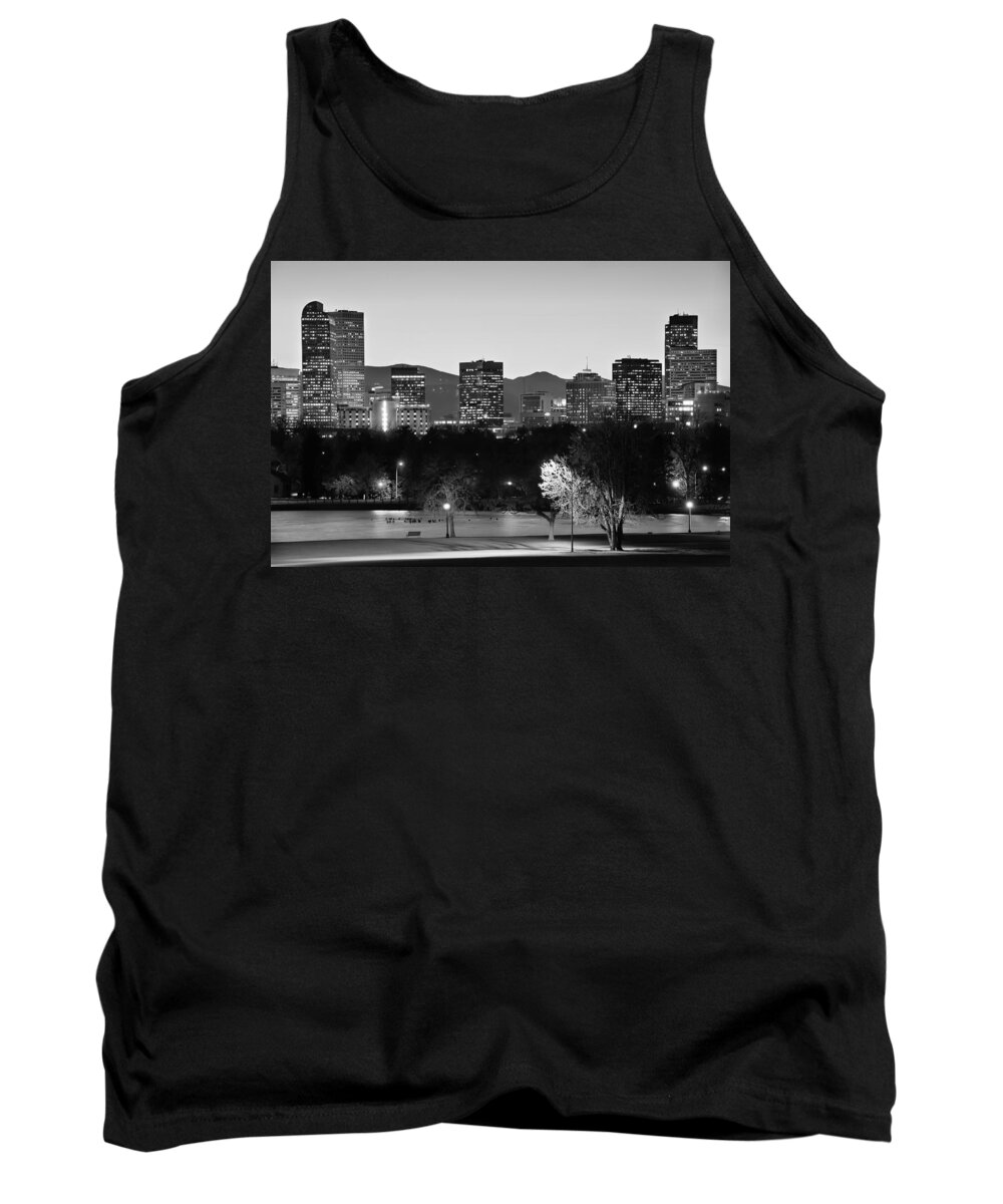 America Tank Top featuring the photograph Denver Colorado Skyline in Black and White by Gregory Ballos