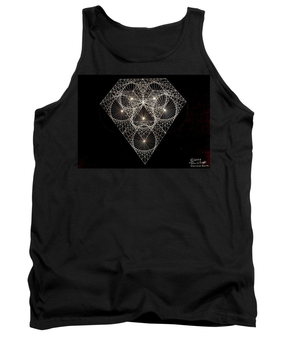 Fractal Tank Top featuring the drawing Diamond White and Black by Jason Padgett