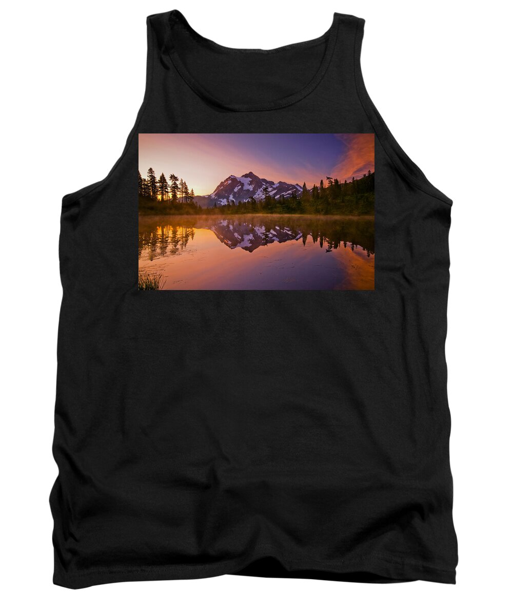 Sunrise Tank Top featuring the photograph Early Morning at Picture Lake by Darren White