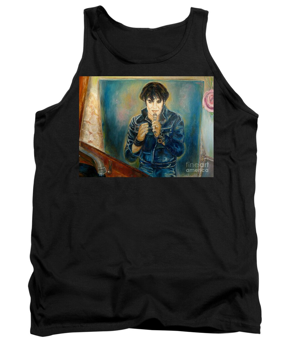 Elvis Tank Top featuring the painting Elvis The Comeback Concert by Carole Spandau