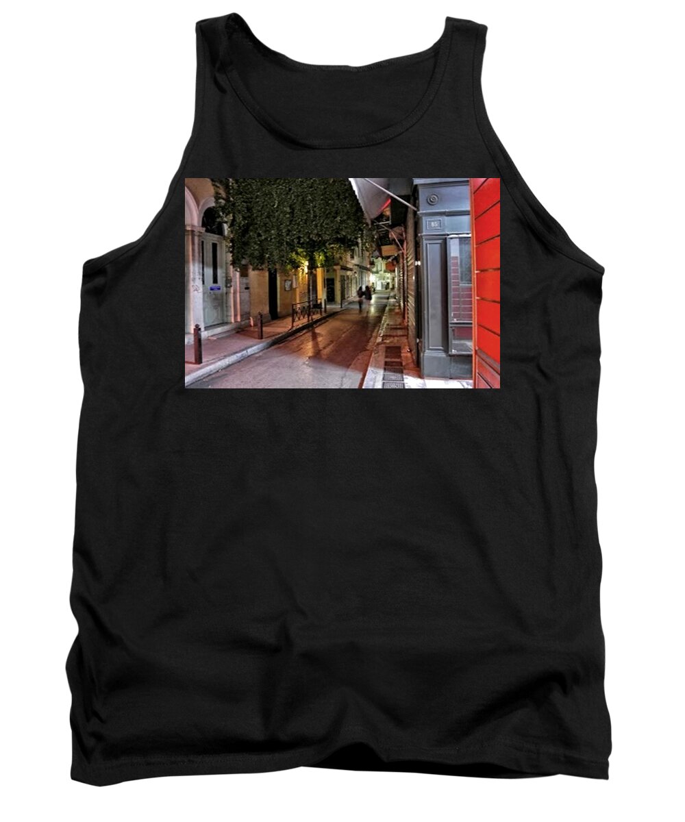 Architectural Elements Tank Top featuring the painting Evening Stroll in Athens Greece by Diane Strain