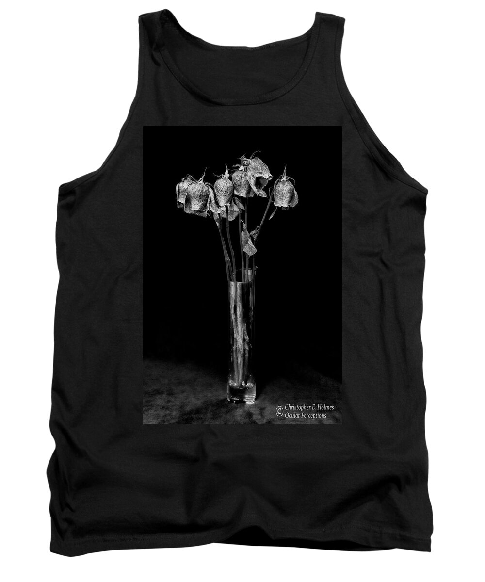 Flower Tank Top featuring the photograph Faded Long Stems - BW by Christopher Holmes