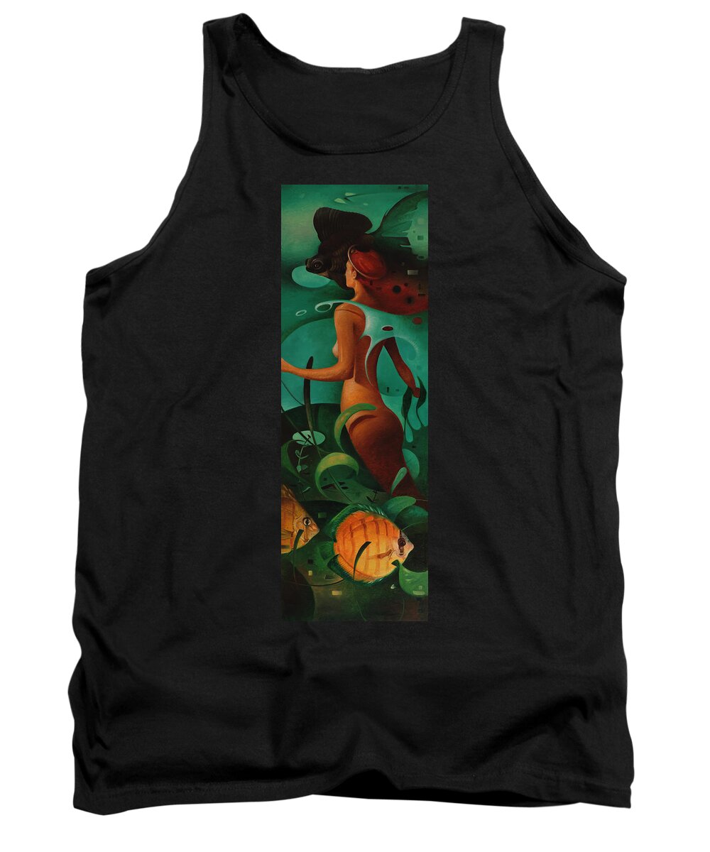 Aquarium Tank Top featuring the painting Fantasy in a Fishbowl by T S Carson