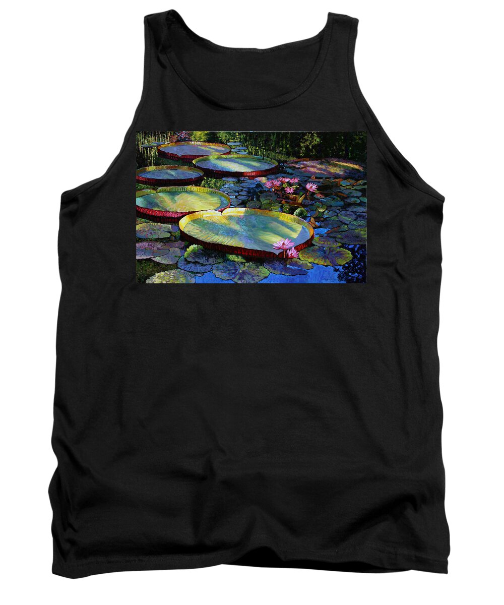 Garden Pond Tank Top featuring the painting First Morning Light by John Lautermilch