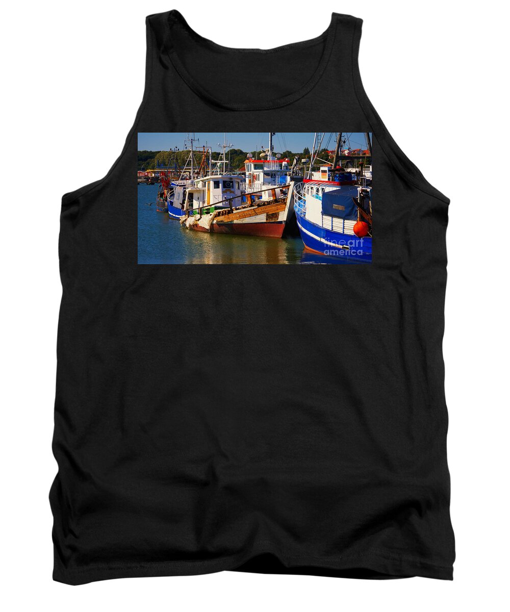 Colorful Tank Top featuring the photograph Fishing boats in a harbor by Nick Biemans