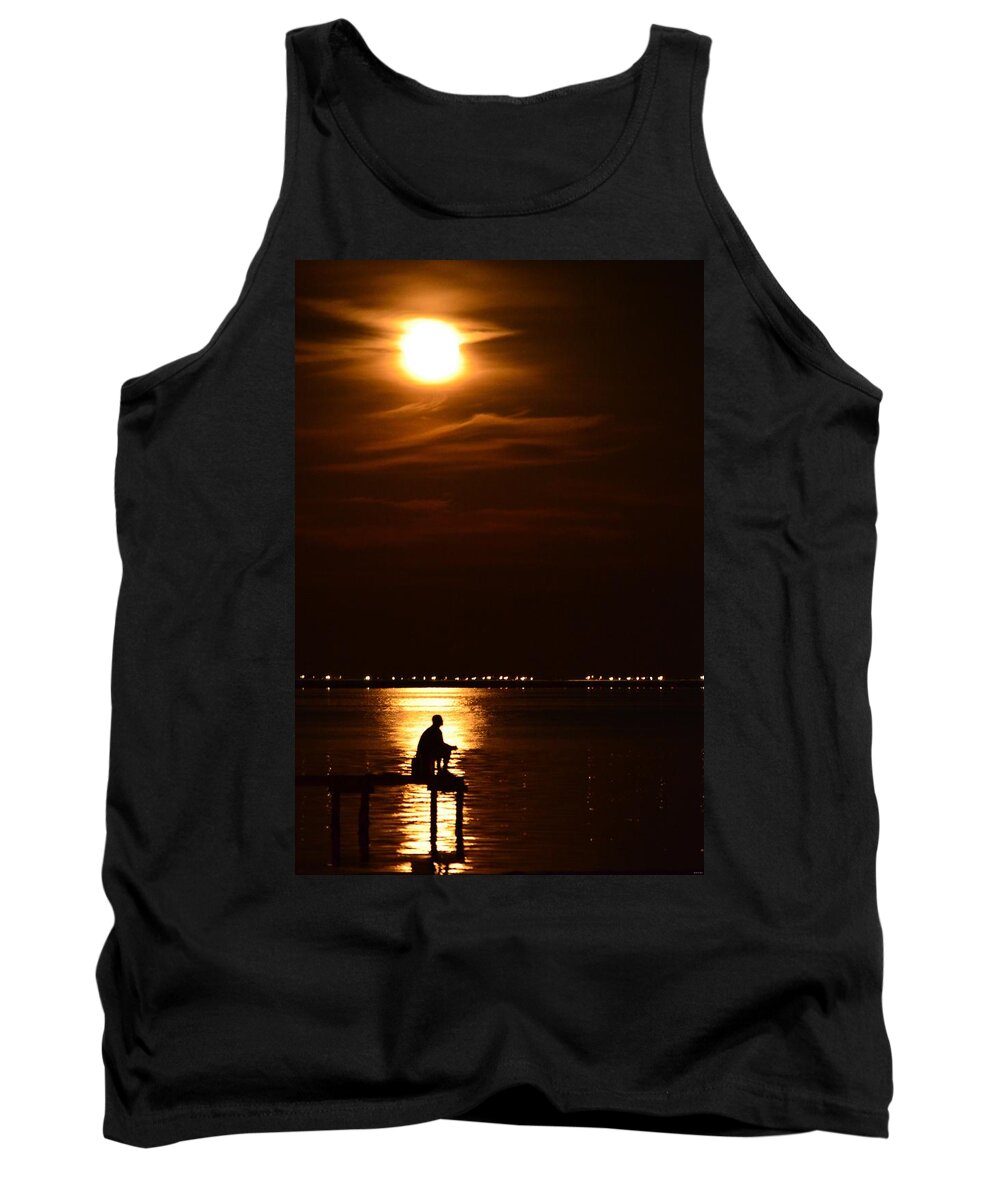 Fisherman Tank Top featuring the photograph Fishing by Moonlight01 by Jeff at JSJ Photography