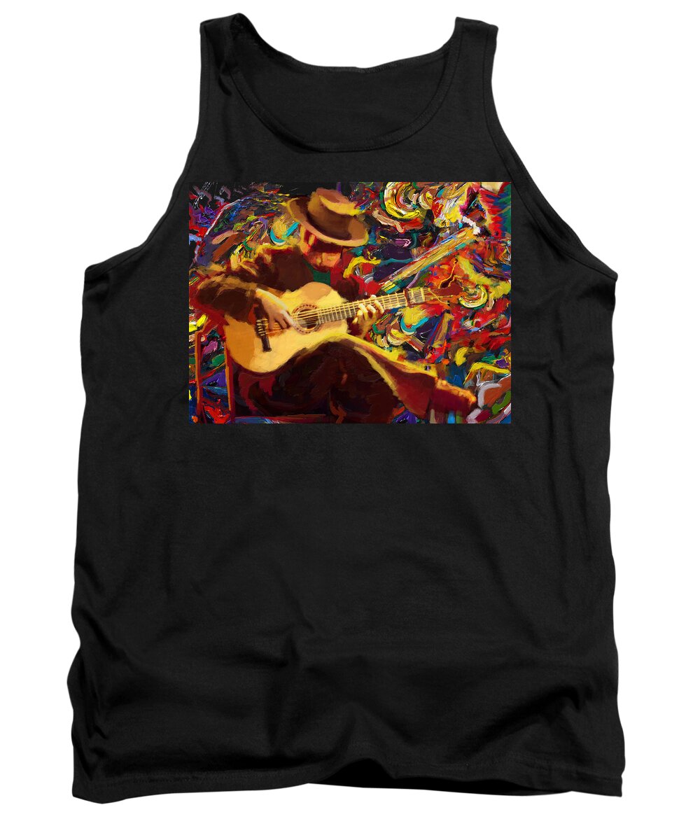 Corporate Art Task Force Tank Top featuring the painting Flamenco Guitarist by Corporate Art Task Force