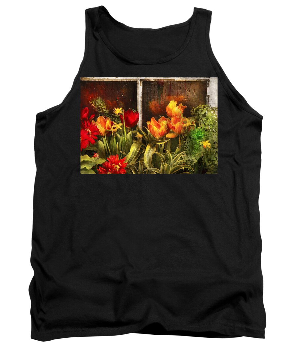 Savad Tank Top featuring the photograph Flower - Tulip - Tulips in a window by Mike Savad