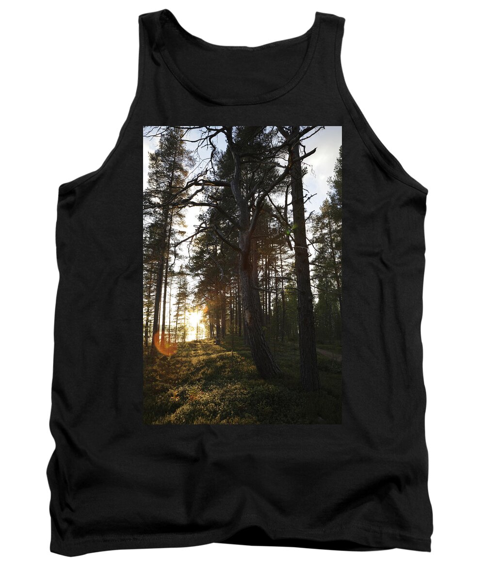 Anundsjoe Tank Top featuring the photograph Forest and lake at sunset - available for licensing by Ulrich Kunst And Bettina Scheidulin