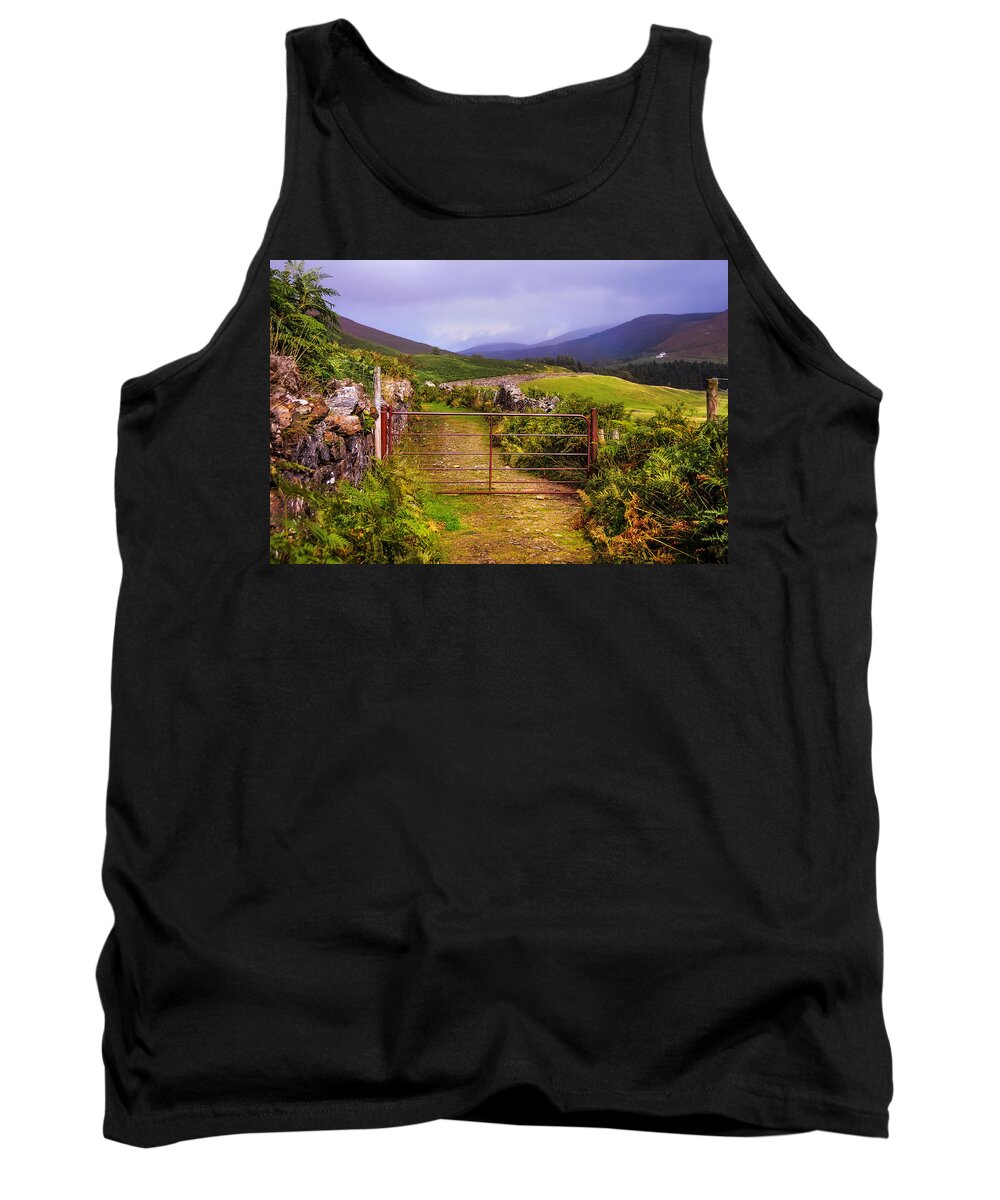 Jenny Rainbow Fine Art Photography Tank Top featuring the photograph Gates on the Road. Wicklow Hills. Ireland by Jenny Rainbow