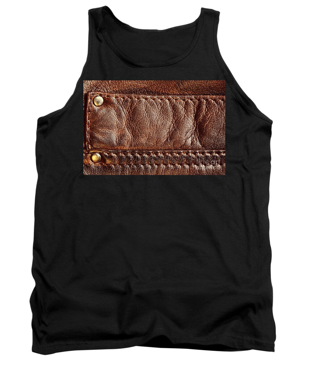 Leather Tank Top featuring the photograph Genuine brown leather with seam by Michal Bednarek