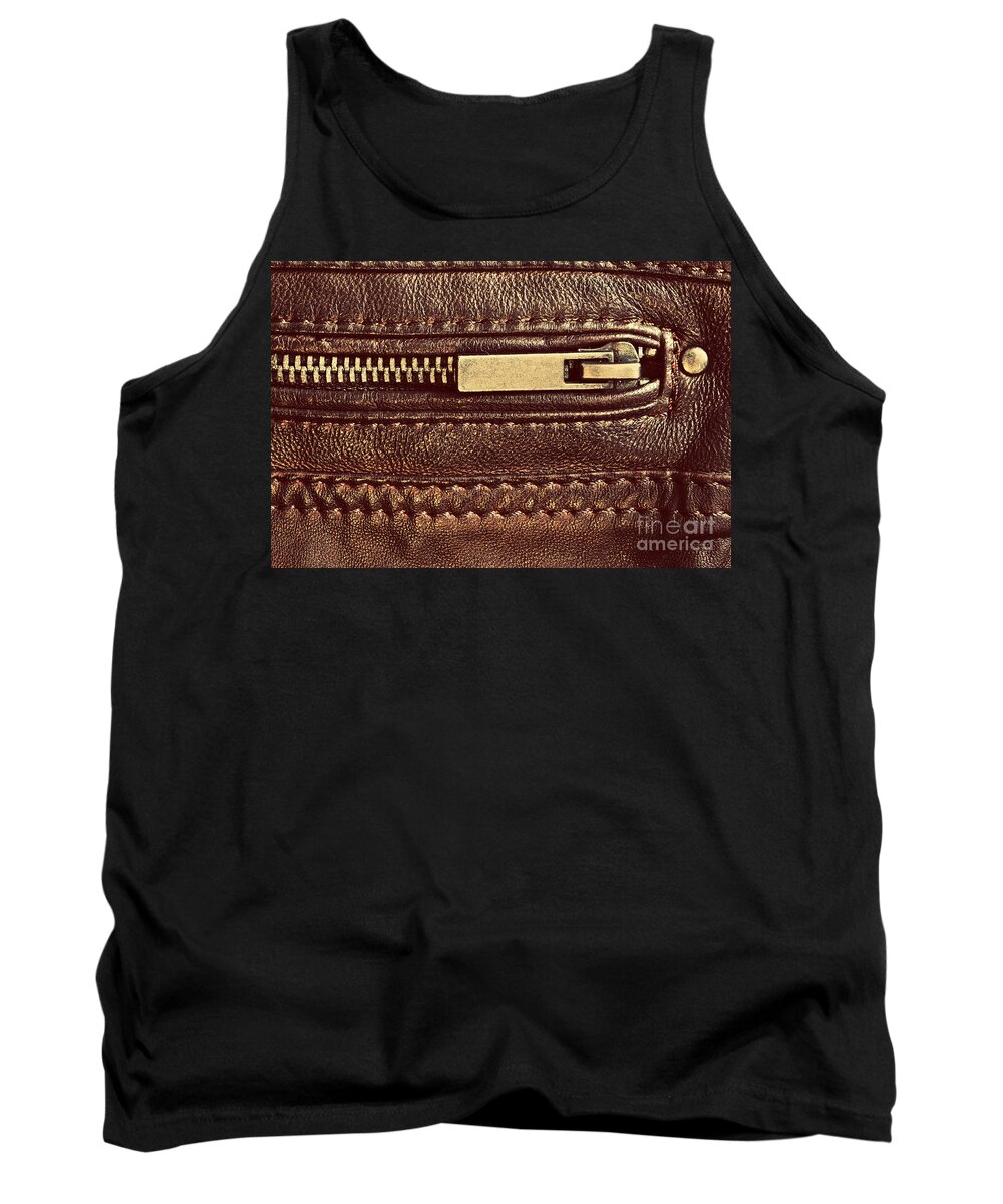 Leather Tank Top featuring the photograph Genuine brown leather with zip and seam by Michal Bednarek