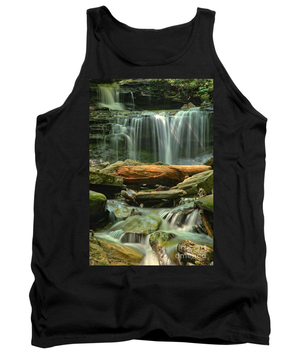 Ricketts Glen Waterfalls Tank Top featuring the photograph Glen Leigh River Rocks And Falls by Adam Jewell