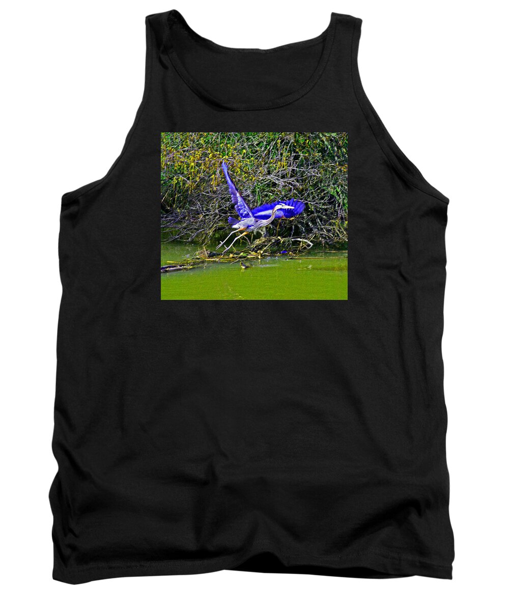 Great Blue Heron Tank Top featuring the photograph GR8 Heron Flight by Joseph Coulombe