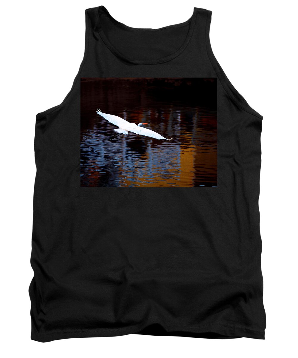 Great White Heron Tank Top featuring the photograph Great White Heron in flight by Gray Artus