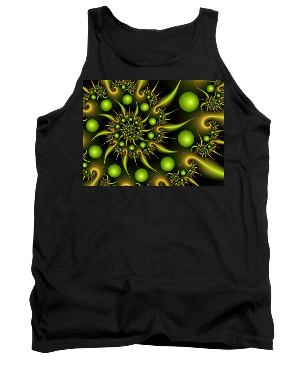 Fractal Tank Top featuring the digital art Green and Gold by Gabiw Art