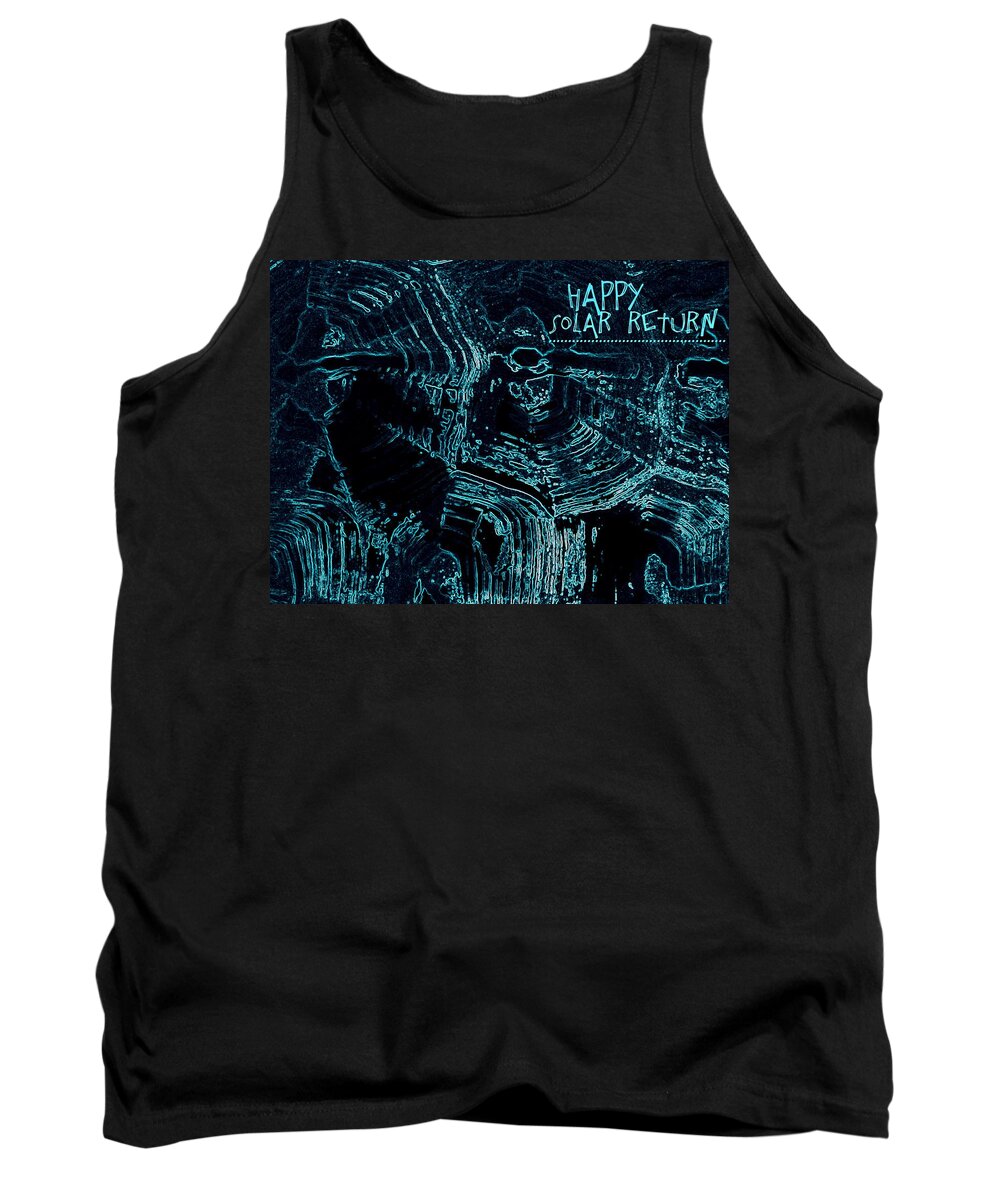 Tortoise Shell Design Tank Top featuring the digital art Happy Solar Return Turquoise by Cleaster Cotton