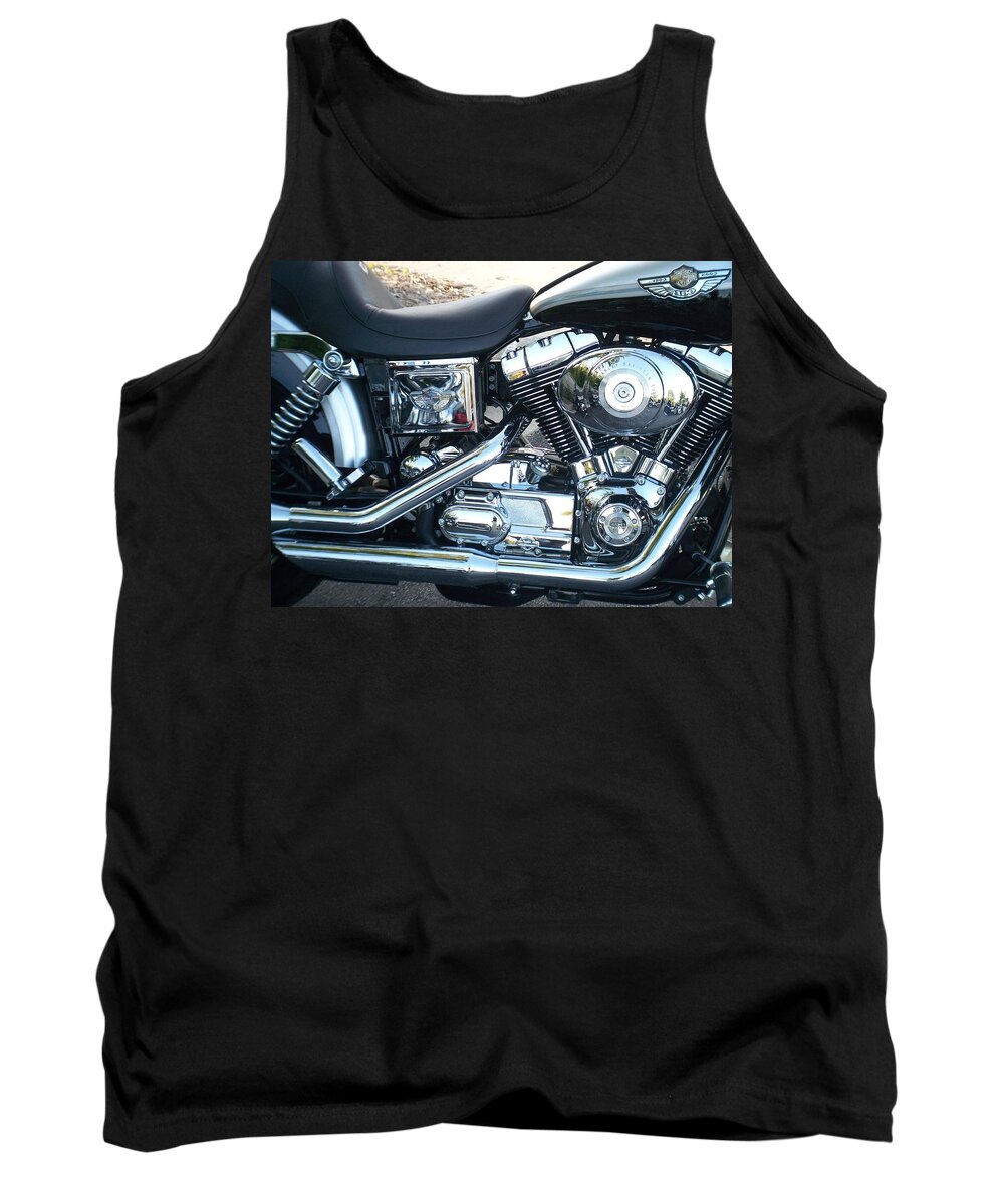 Motorcycles Tank Top featuring the photograph Harley Black and Silver Sideview by Anita Burgermeister