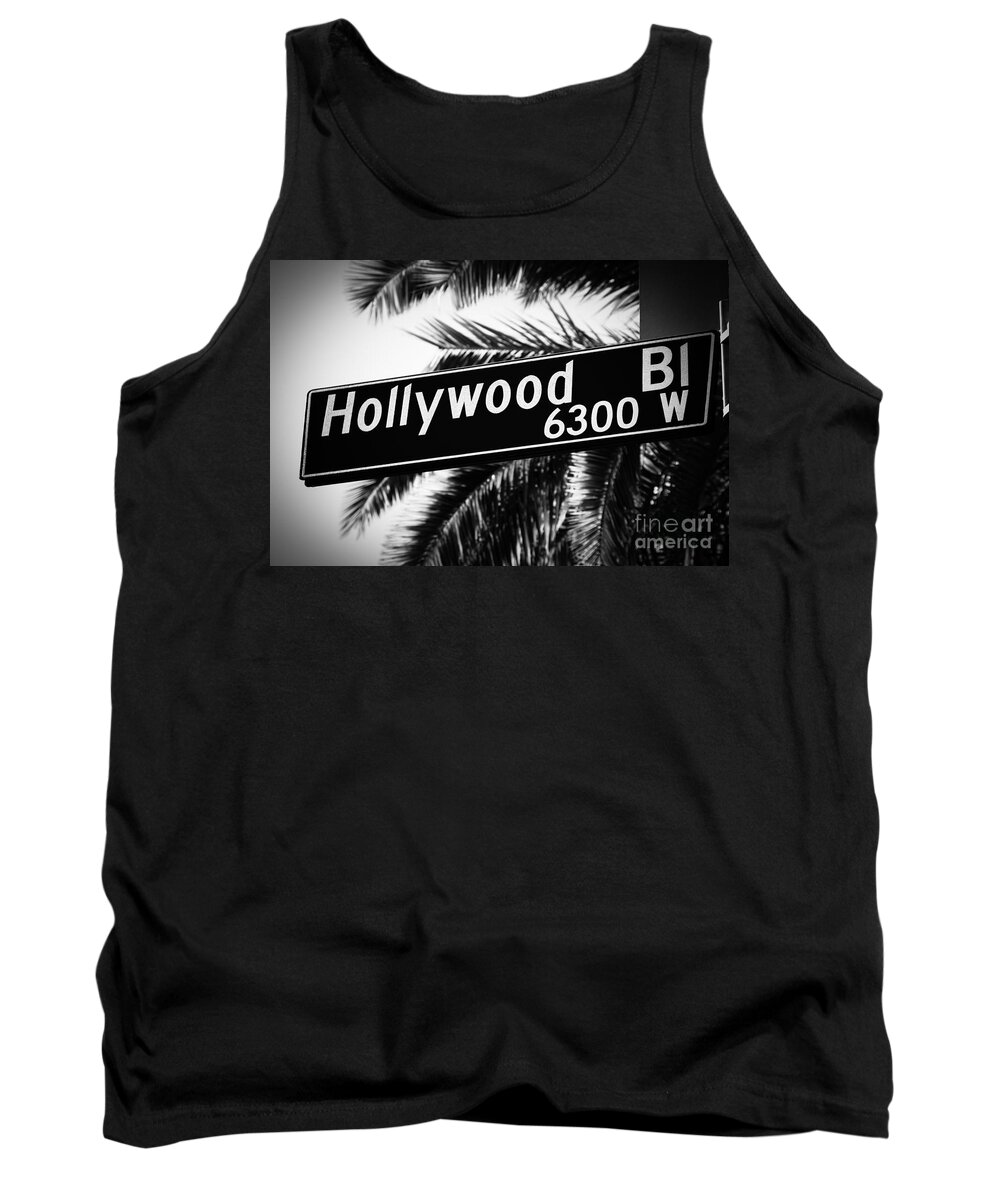 2012 Tank Top featuring the photograph Hollywood Boulevard Street Sign in Black and White by Paul Velgos