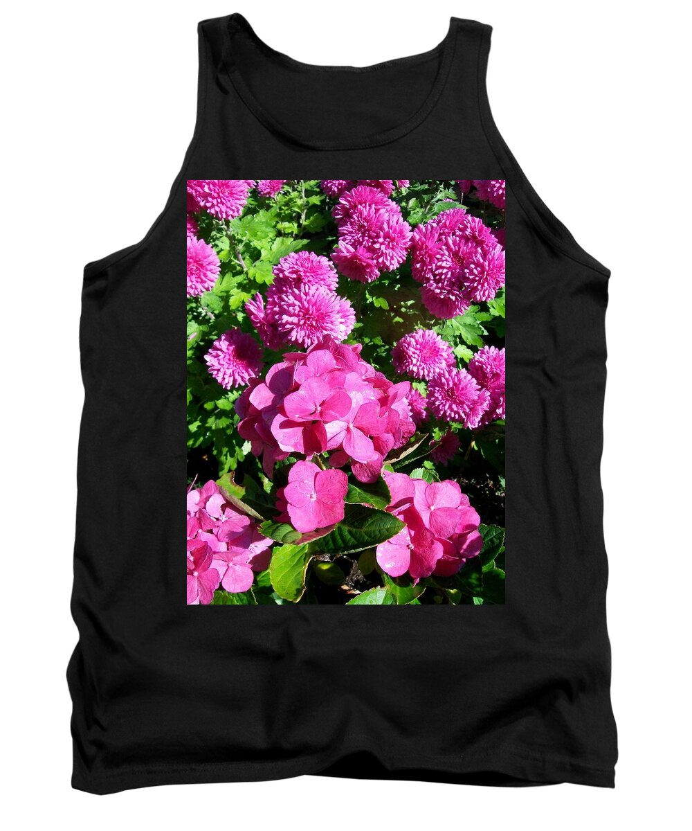 Hydrangea Tank Top featuring the photograph Hydrangea and Mums by Sharon Duguay