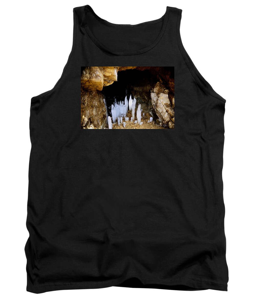 Cave Ice Winter Icicles Nature Zen Simple Colorado Rocky Mountains Tank Top featuring the photograph Ice in a cave by George Tuffy