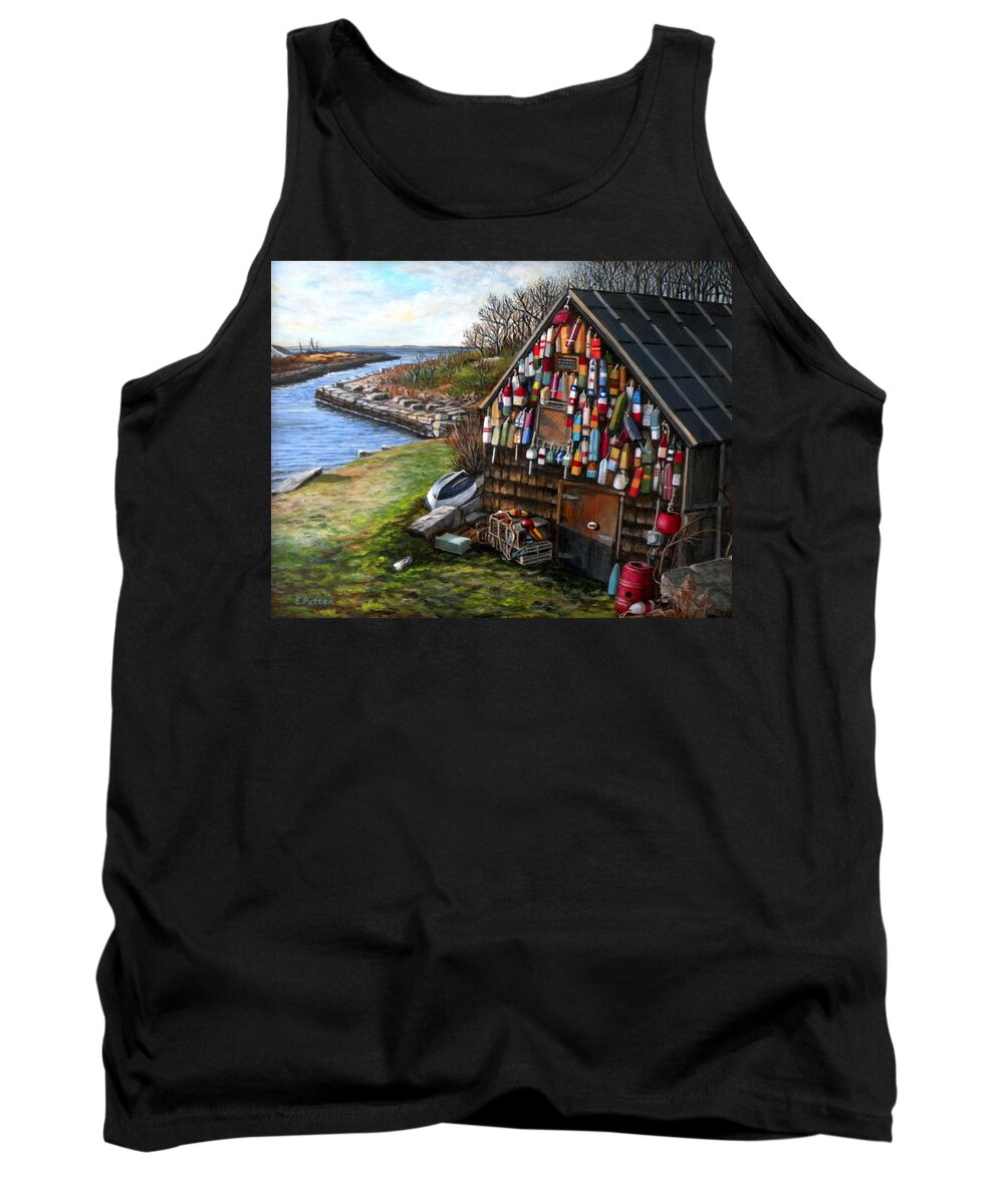 Ipswich Bay Tank Top featuring the painting Ipswich Bay Wooden Buoys by Eileen Patten Oliver