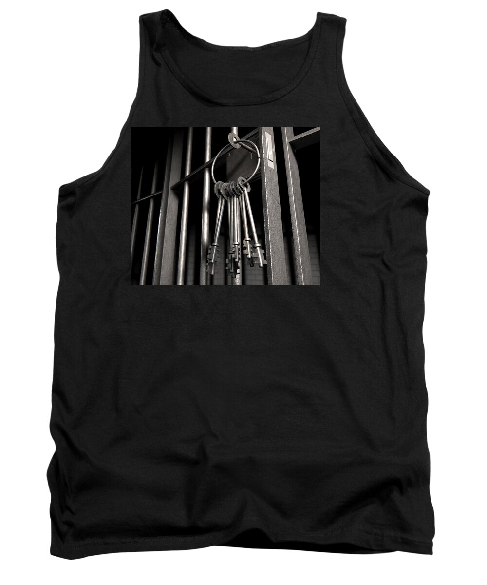Jail Tank Top featuring the digital art Jail Cell With Open Door And Bunch Of Keys by Allan Swart