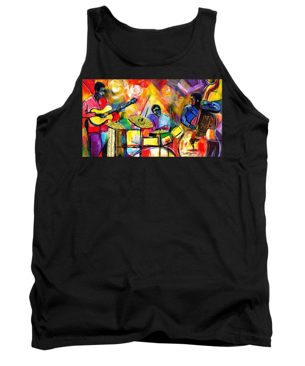 Jazz Tank Top featuring the painting Jazz Trio by Everett Spruill