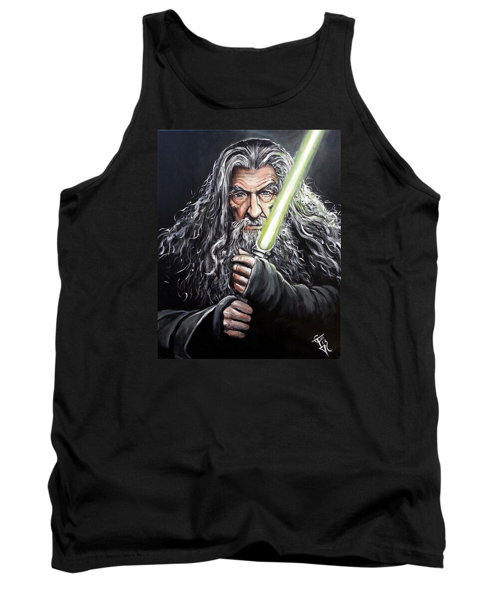 Lord Of The Rings Tank Top featuring the painting Jedi Master Gandalf by Tom Carlton